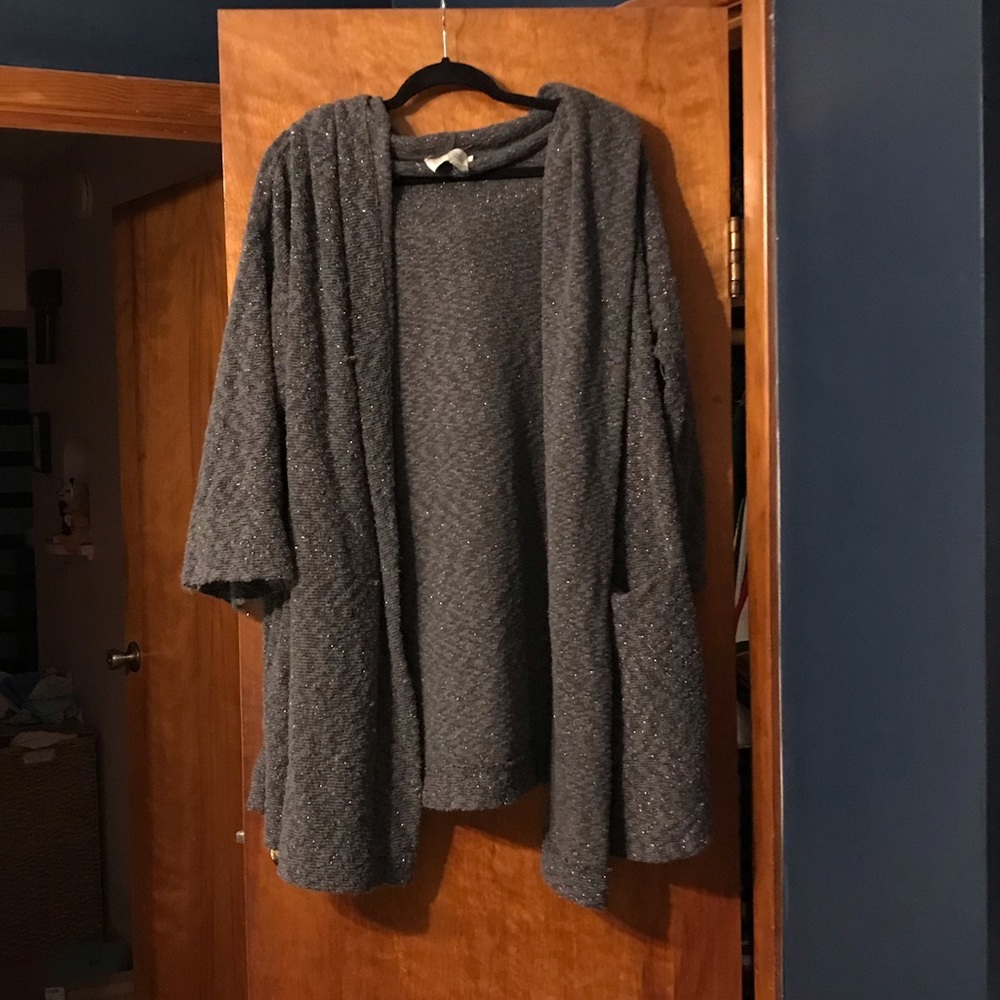 Anthropologie M/L Cardigan, Gray with Tinsel, hooded